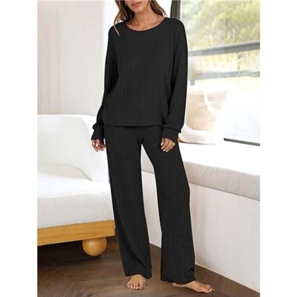 Relaxed Fit Ribbed Knit Top and Pants Set - Picture 1 of 5